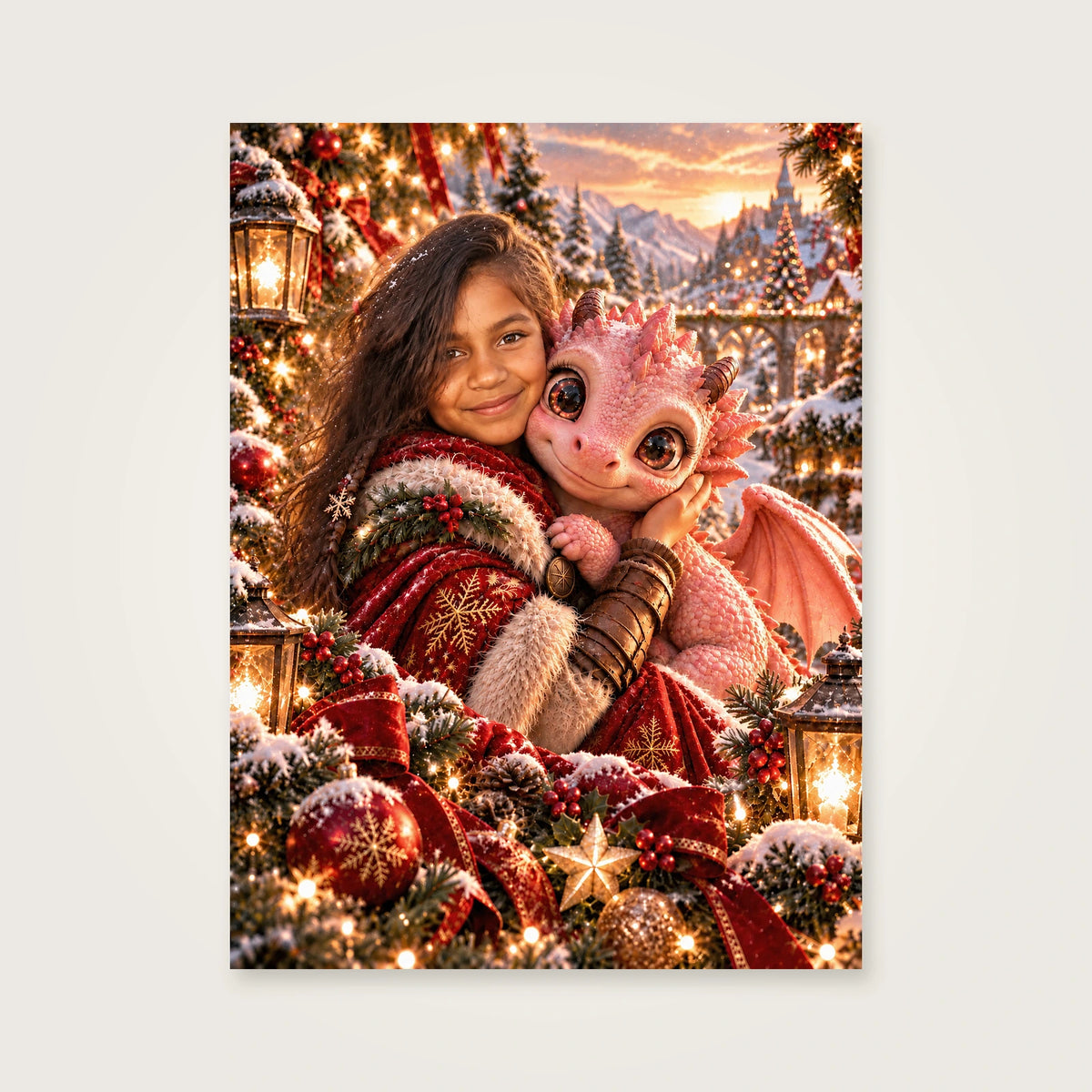 Christmas Dragon portrait — Unframed print — frame finish preview